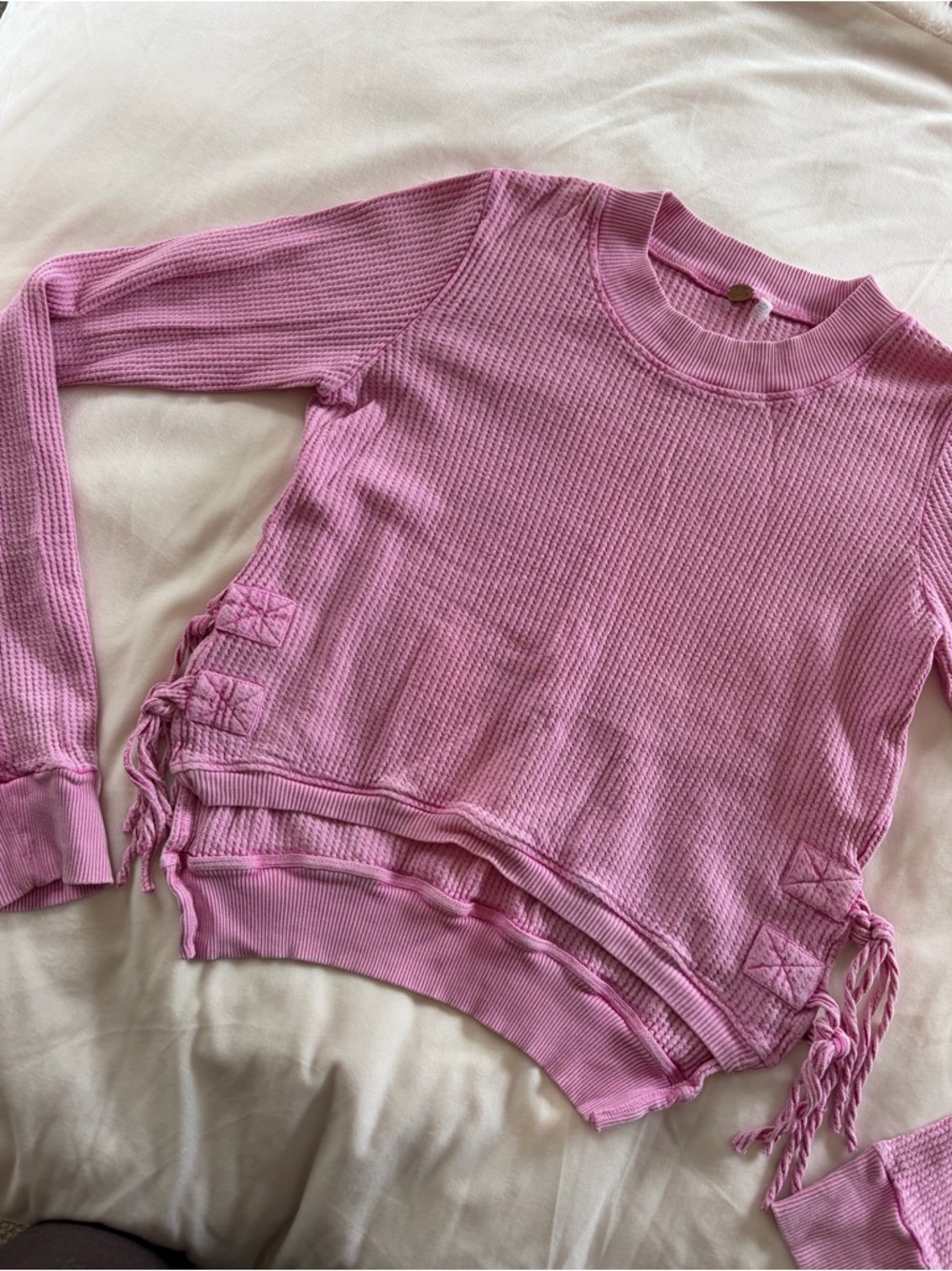 Free People Pink Waffle Knit Side-Tie Sweater
